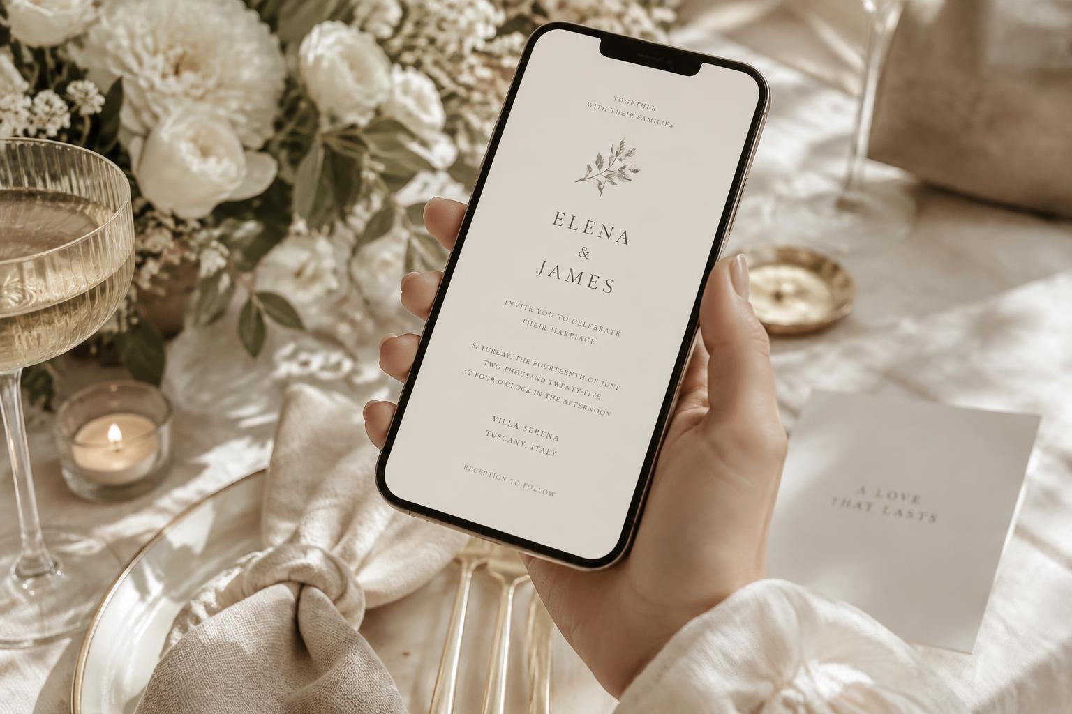 Invitación digital de boda abierta en un teléfono